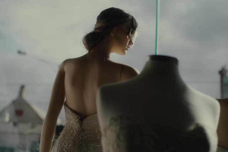 Female mannequin with wedding dress