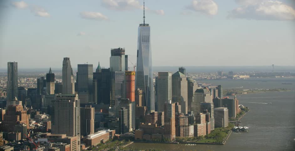 Aerial view of manhattan on a partly cloudy day