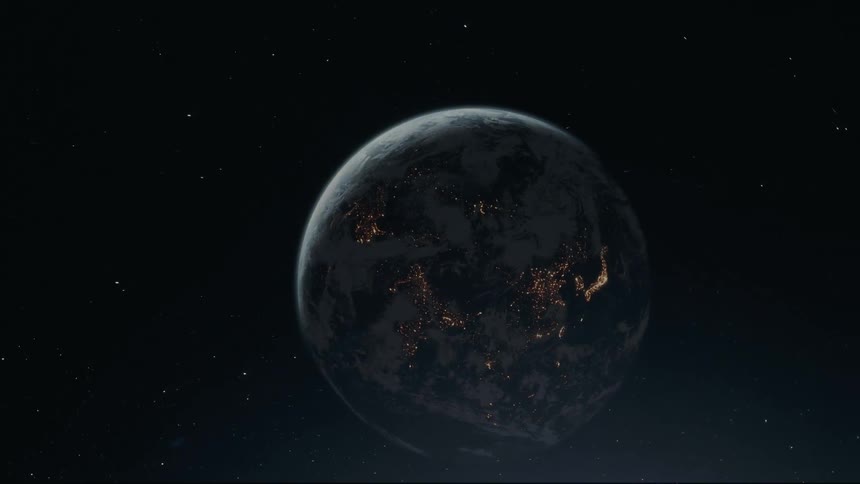 Planet earth lit up with city lights visible from space