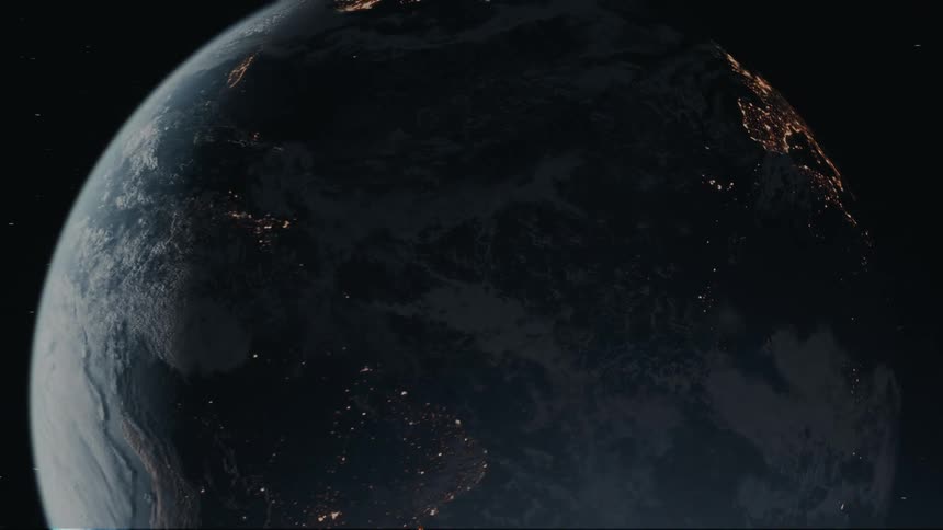 The earth spinning in outer space