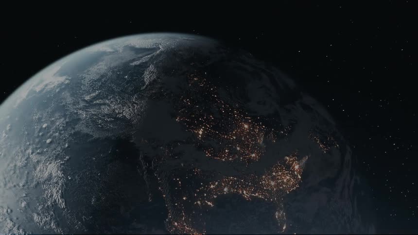 Earth seen from space at night highlighting the illuminated areas representing human settlements