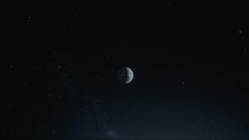 Scene with the moon in the foreground and planet earth in the background