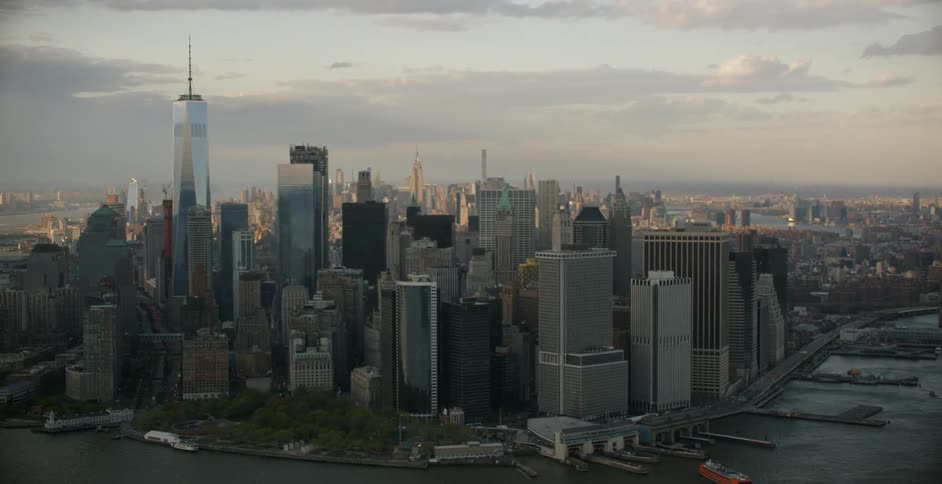 A coastal city at dawn