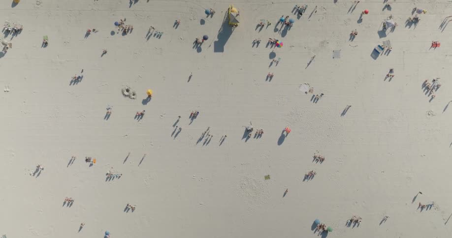 Aerial view of a large number of people on a beach