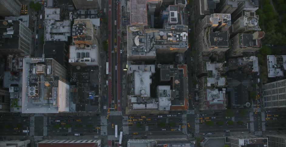 An aerial view of buildings rooftops