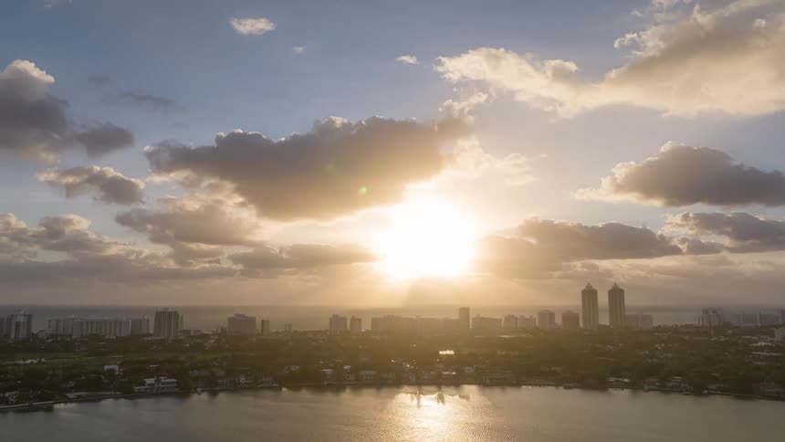 Clouds passing over a city on an island