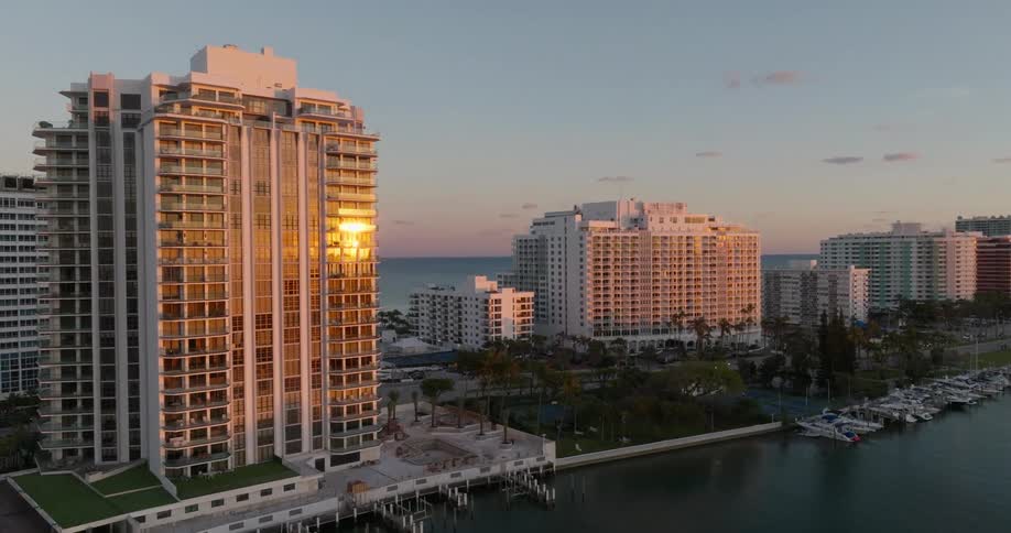 Panorama of a hotel area with modern buildings on the edge of a beach