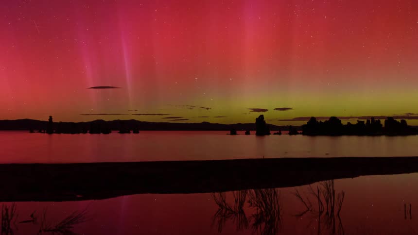 The sky is bright with an aurora