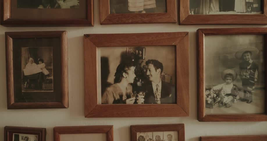 Wall with several frames with old photographs