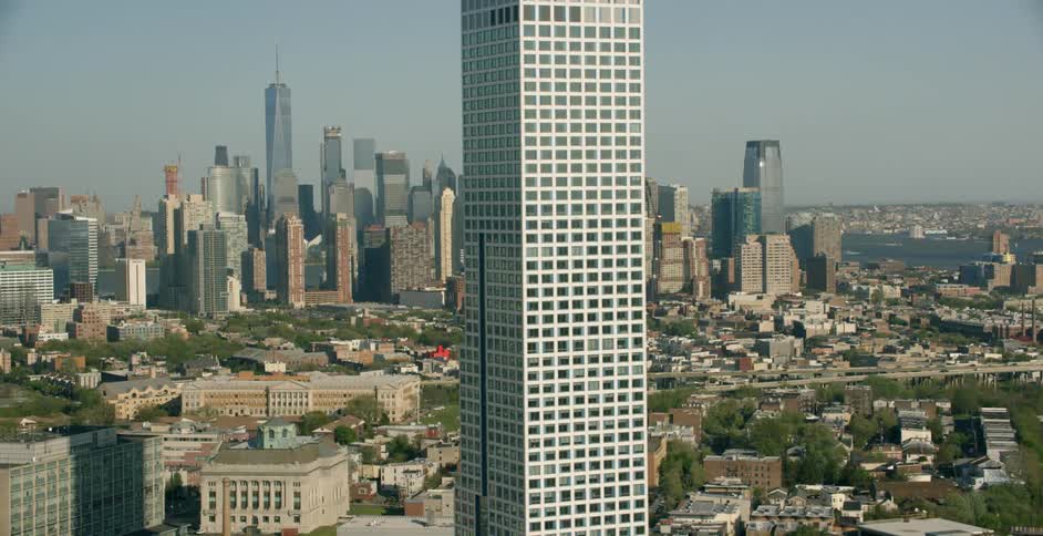 A city skyline on a sunny day