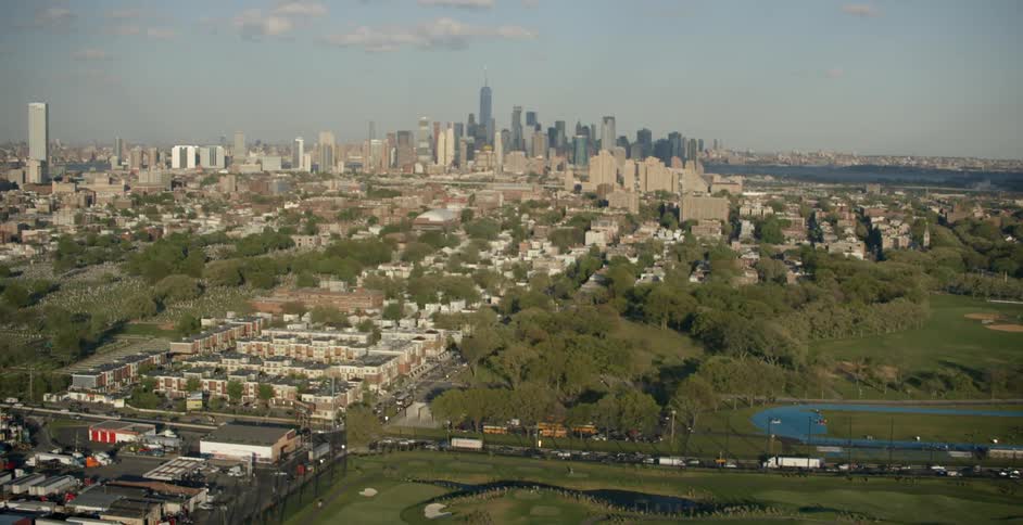Trees and buildings near a large city