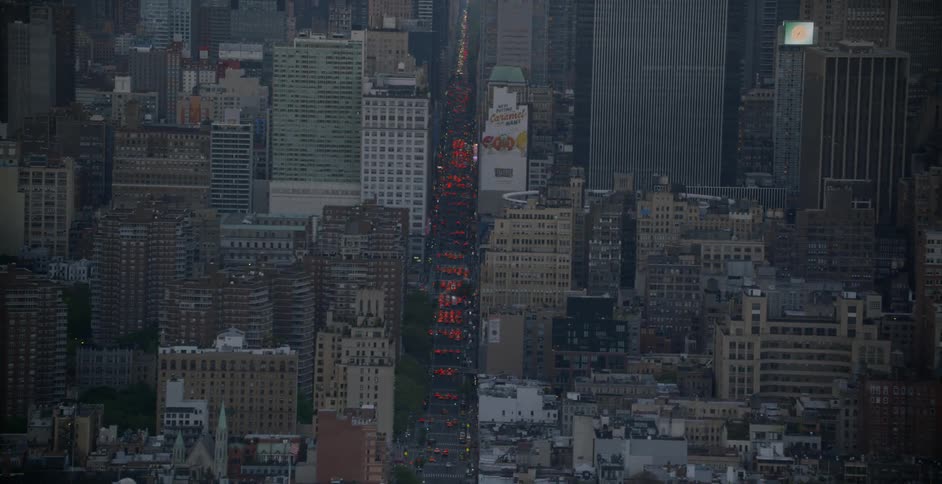 A big city skyline is being filmed from that air