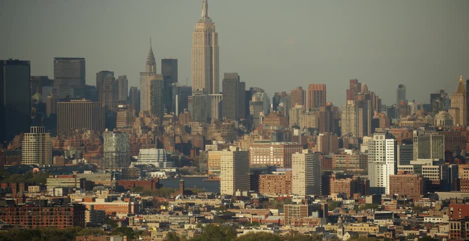 City buildings stand in the distance