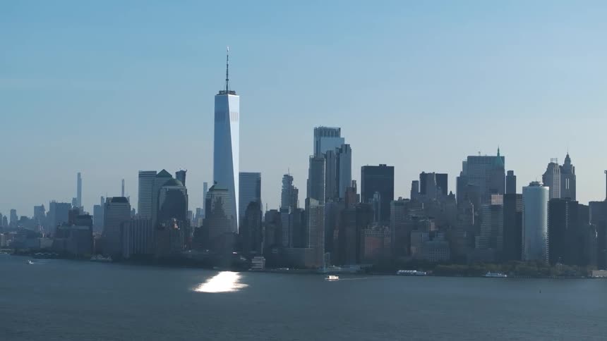 The city is lined with skyscrapers