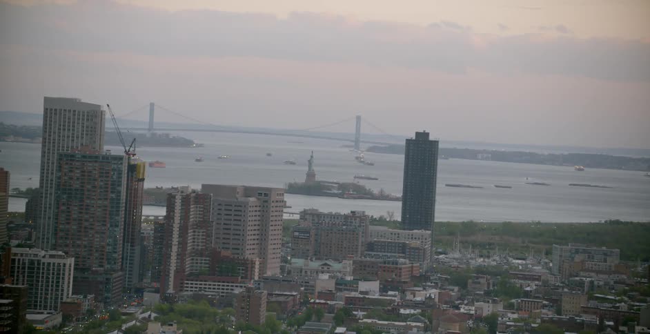 View of a large city next to the water