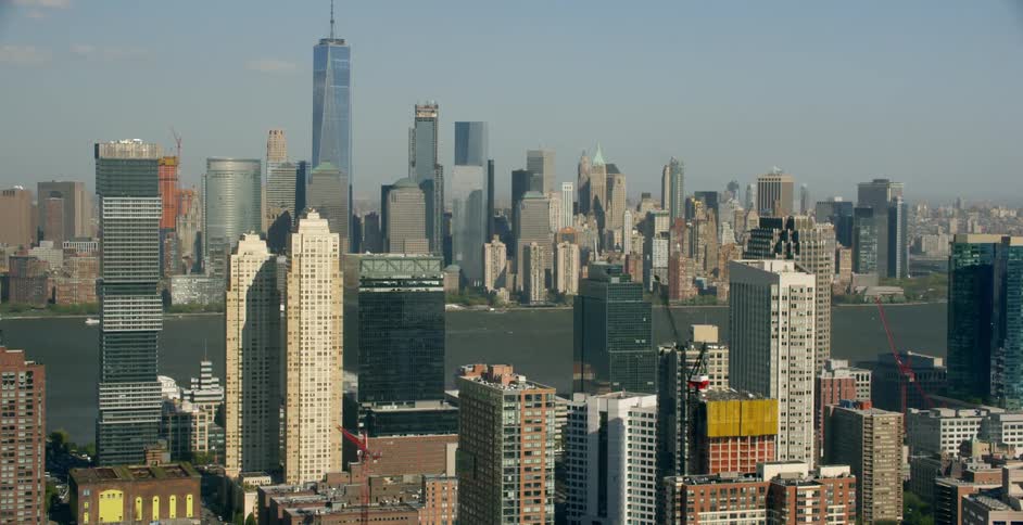 Skyscrapers stand in a city
