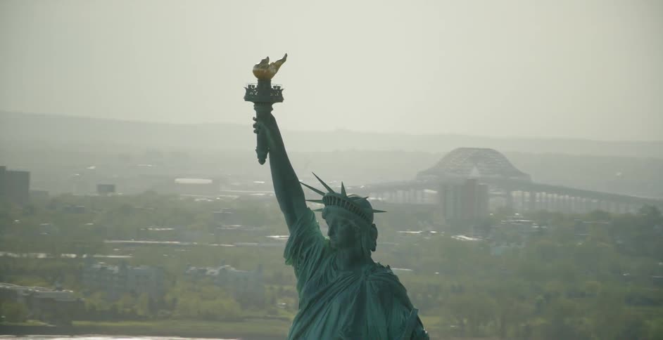 Aerial view of the upper part of the statue of liberty