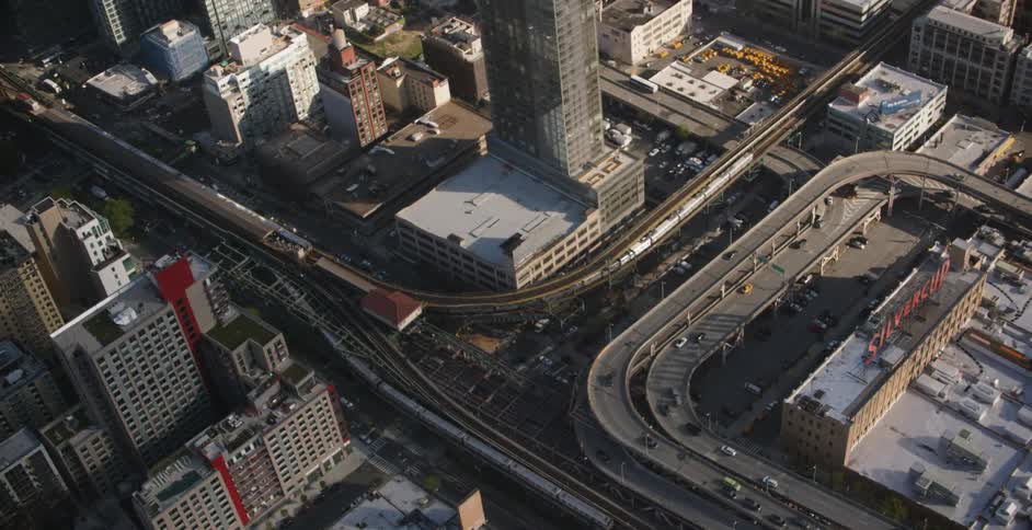 Aerial view of a fairly large city