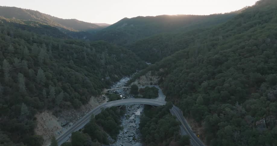 A winding road runs over the mountains