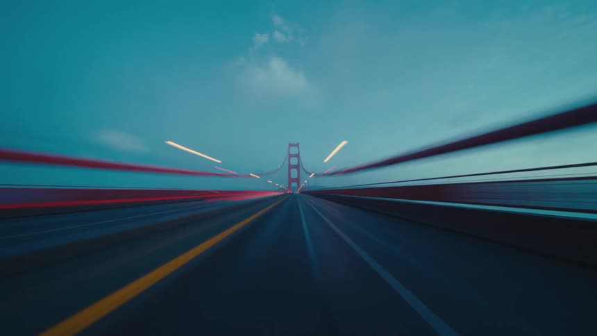 Moving view on a highway from a suspension bridge