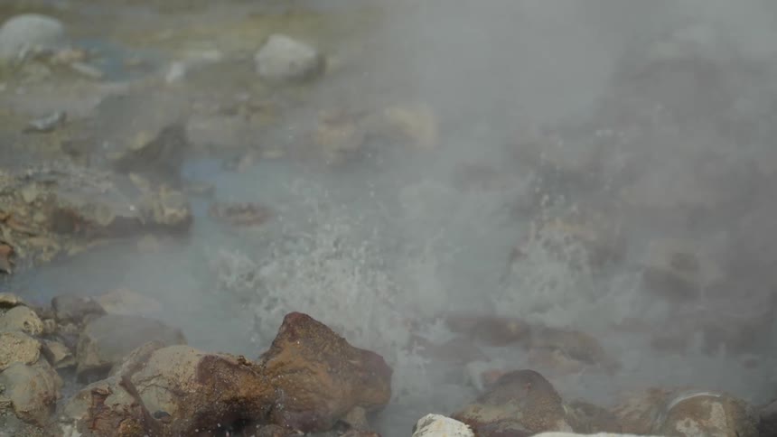 The hot springs are giving off steam