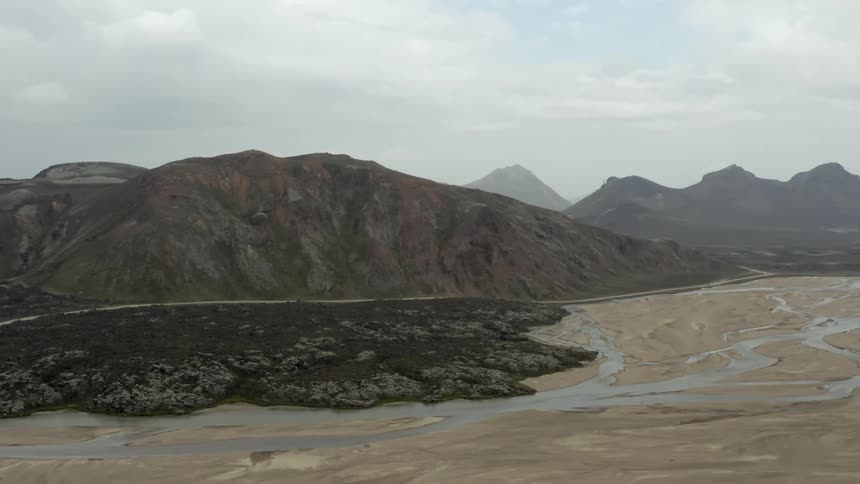 Aerial panorama and a landscape with rivers and mountains in the background