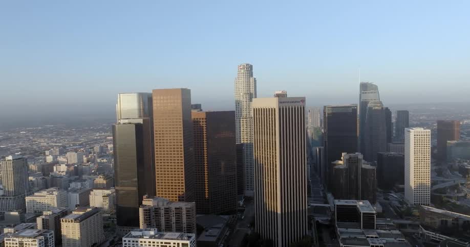 Aerial panorama of a metropolis with modern skyscrapers