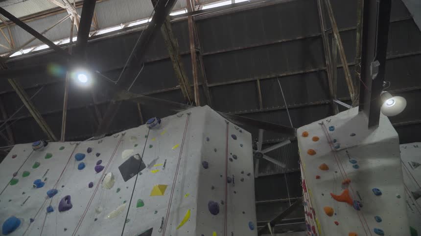 Upward view with climbing training walls