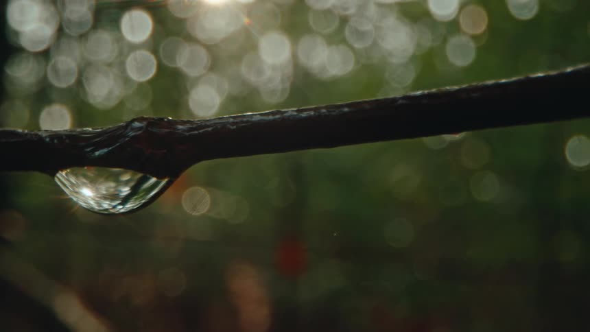 Close up of a drop of water on the thin trunk
