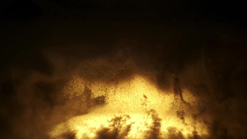 A liquid where there is a small yellow explosion at the bottom that bubbles upwards
