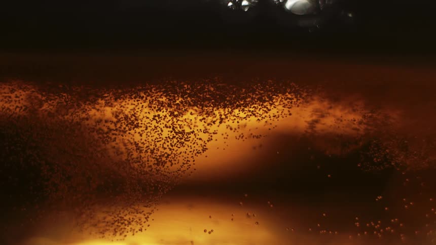 Beer bubbles rise up to form foam