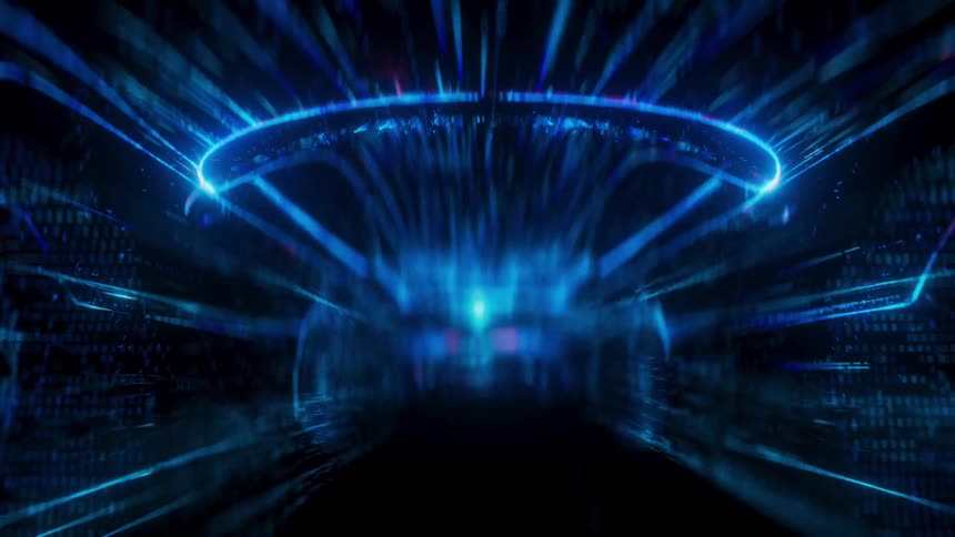 Traveling inside a moving electric car filled with energy and digital trails