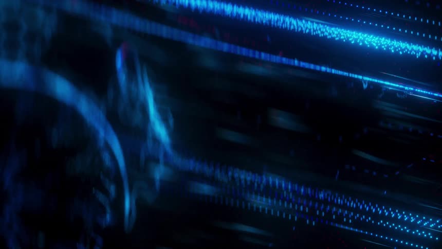 An animated car with its surface made up of blue glowing lines