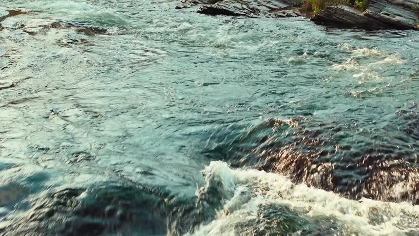 Aerial view of a river flowing in a rapid