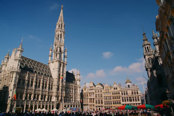 View of the grand place in brussels with ornate gothic and baroque architecture