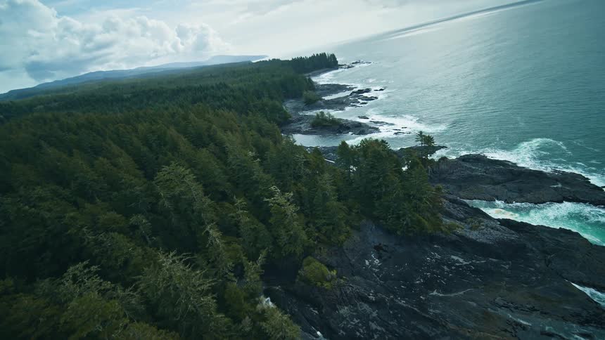 An aerial clip of an island by the seashore