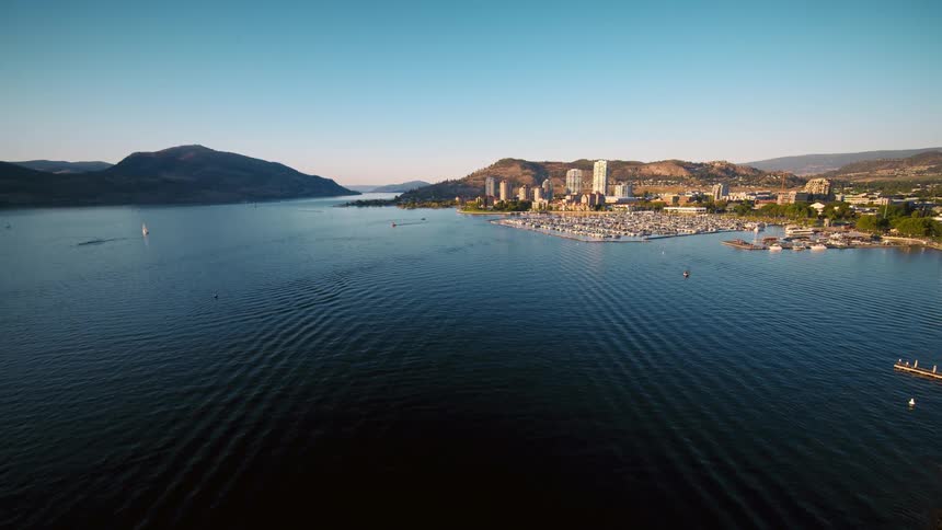 An aerial clip of a city close to the sea