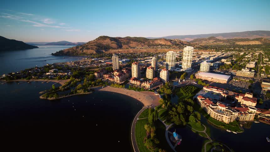 Buildings are near the shore of the peninsula