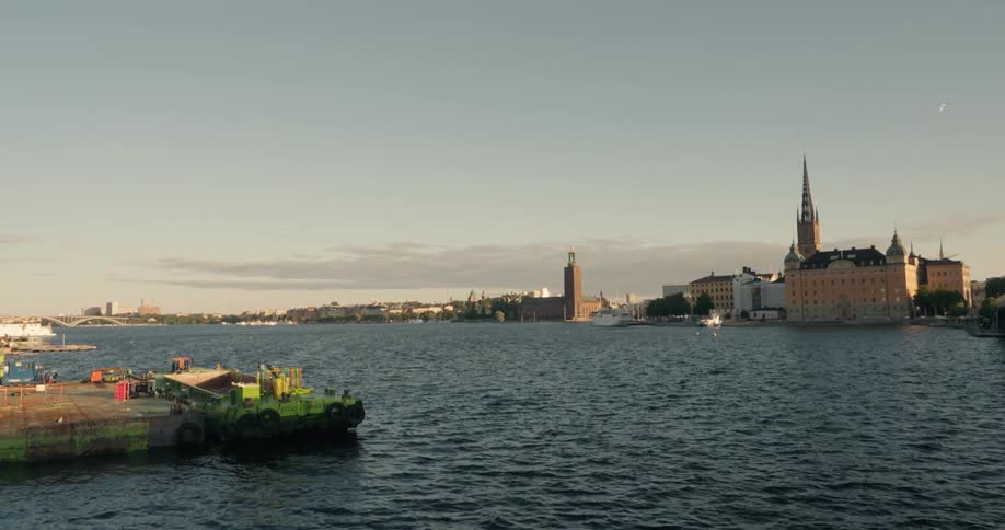 Landscape of a sea canal with an urban city around it
