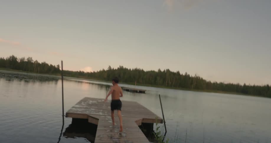 A clip of a boy swimming the river