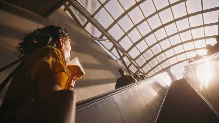 A side face of a lady going up the stairs