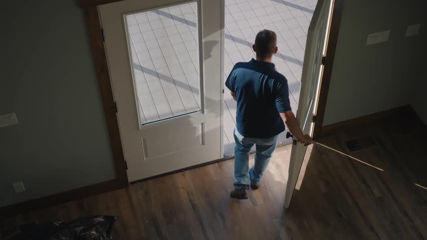 A man opens the door and exits