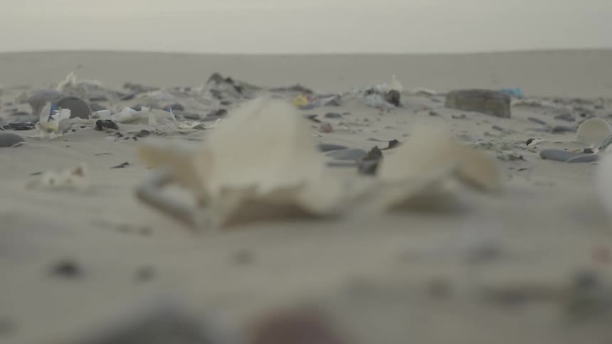 Trash and debris thrown on the sand