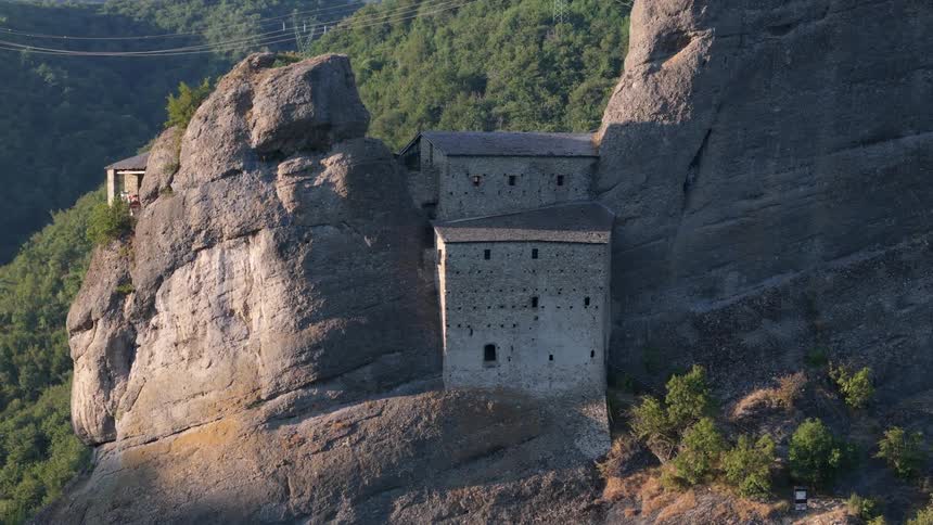Aerial panorama of forts built on a rocky mountain in a natural environment