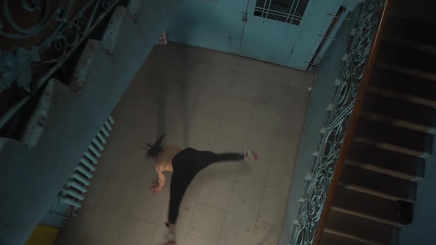 Top view of a man dancing break dance