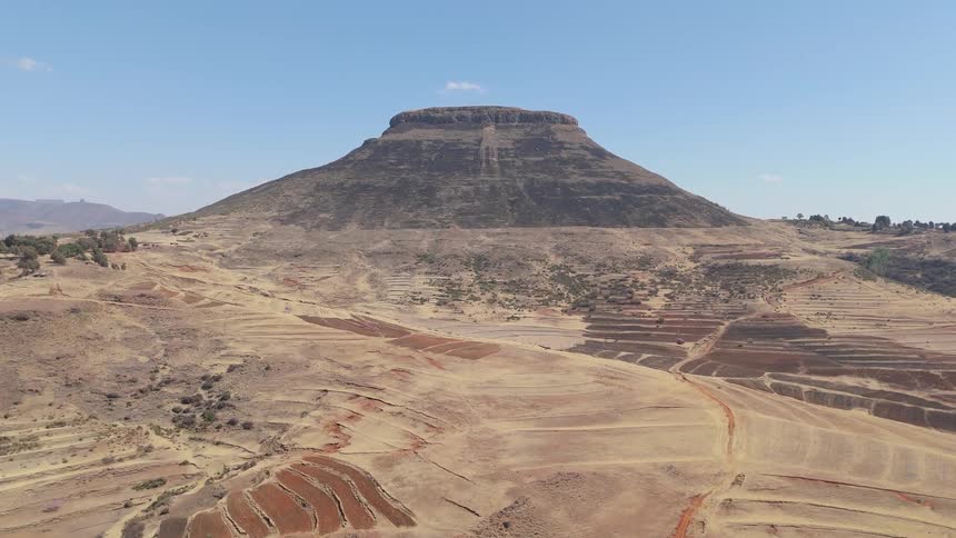 Aerial panorama of an arid mountain valley