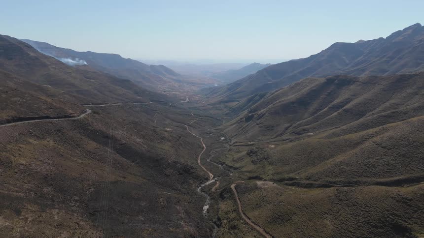 Aerial landscape of a mountain valley with a slope