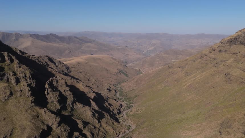 Aerial landscape of a mountain valley with slopes