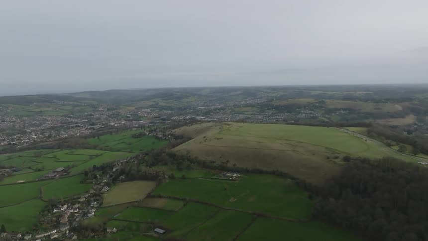 A town is in the distance on the landscape