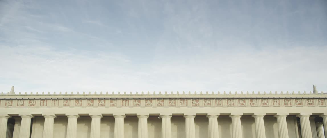 View of a large building with many pillars
